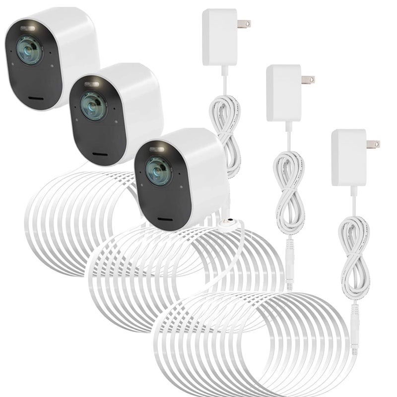 Uogw 3Pack 25FT Magnetic Charging Cable for Arlo Pro 5S 2K/Arlo Pro 4/Arlo Ultra 2/Arlo Pro3/Arlo Ultra/Go 2 Camera,Power Adapter and Power Cable,Weatherproof Outdoor - (White) - Image 1